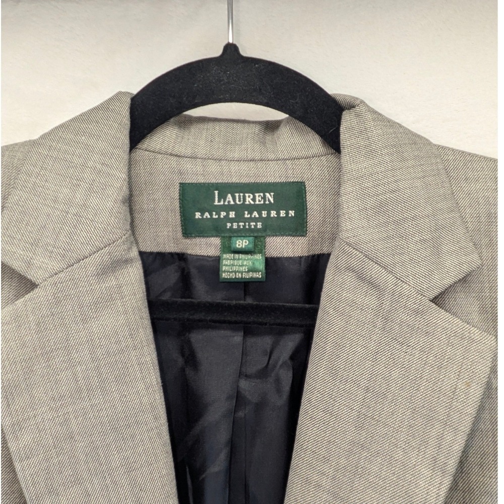 Lauren Ralph Lauren Blazer Petite 8P Gray Wool Career Jacket Classic Neutral